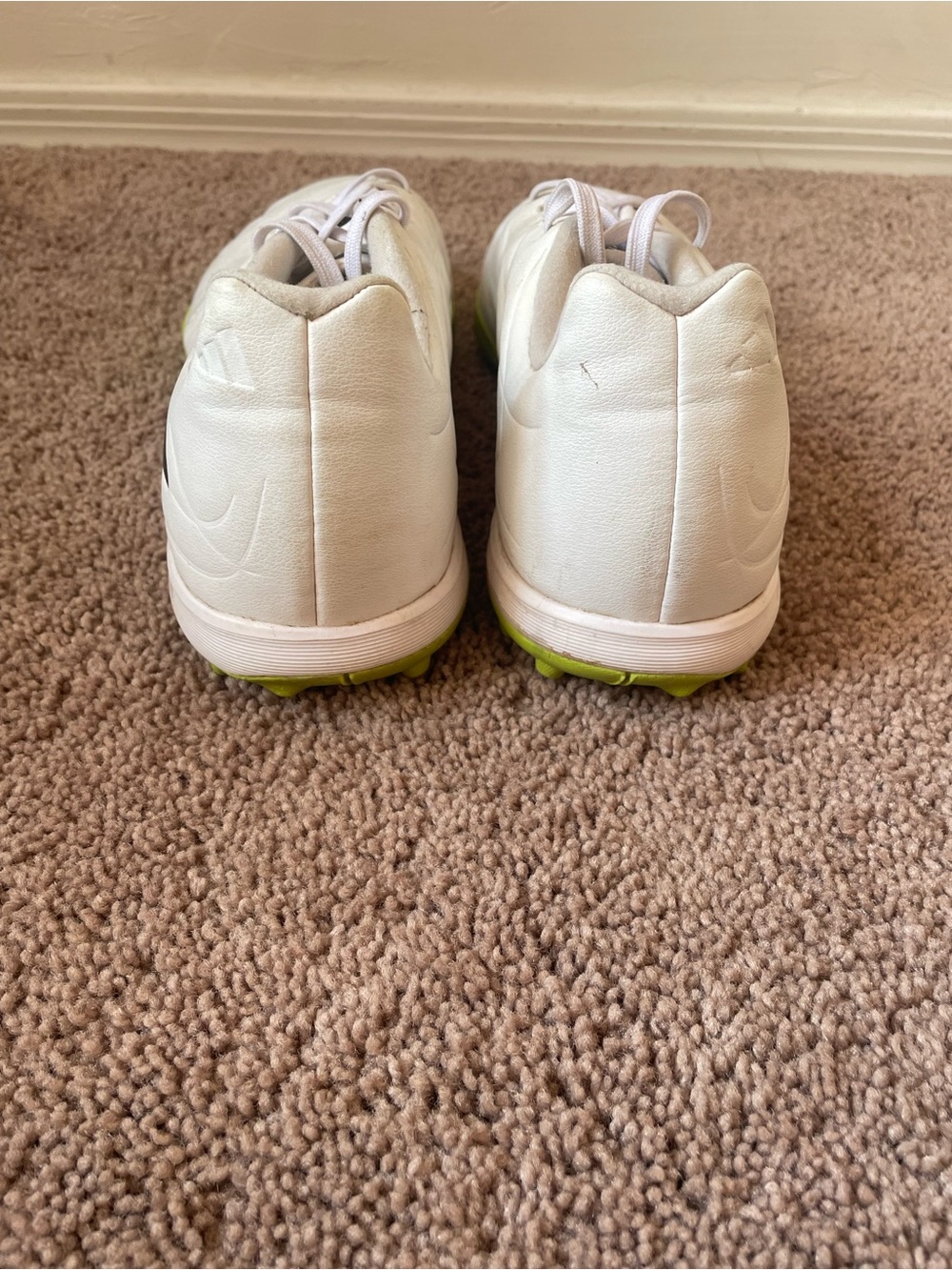 Adidas White, Black, And Green Turf Cleats View 3